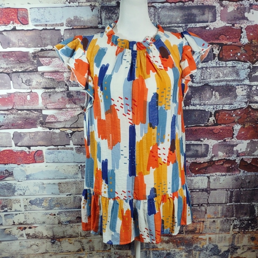 Jodifl Paintbrush Print Flounce Top